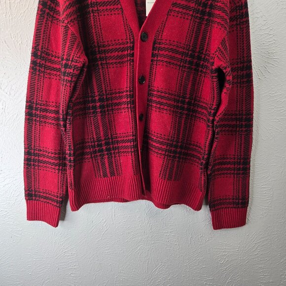NWT Rare Abercrombie Cardigan Sweater M Red Black Plaid Knit Button Front Preppy - Picture 4 of 14